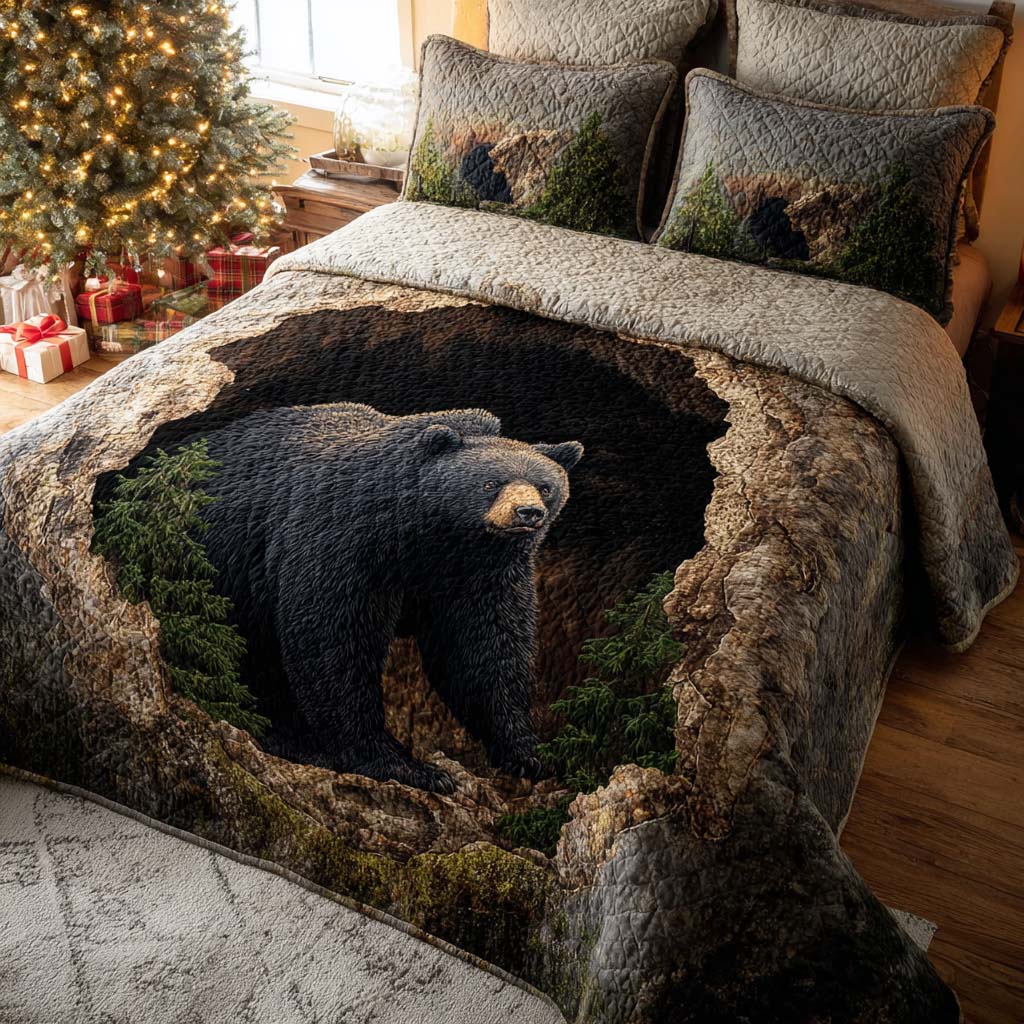 Mountain Bear 3-Piece Quilted Bedding Set NCU0NT11551