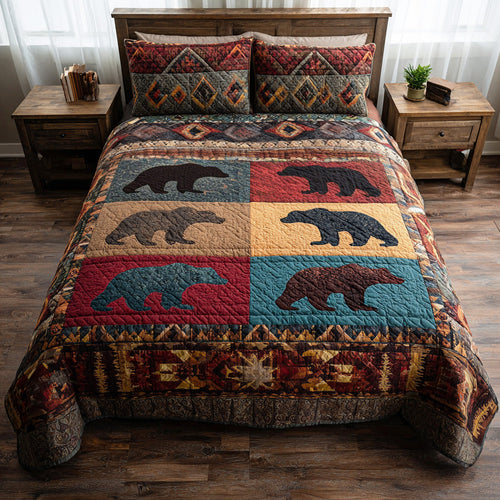 Mountain Bear 3-Piece Quilted Bedding Set NCU0TD1923