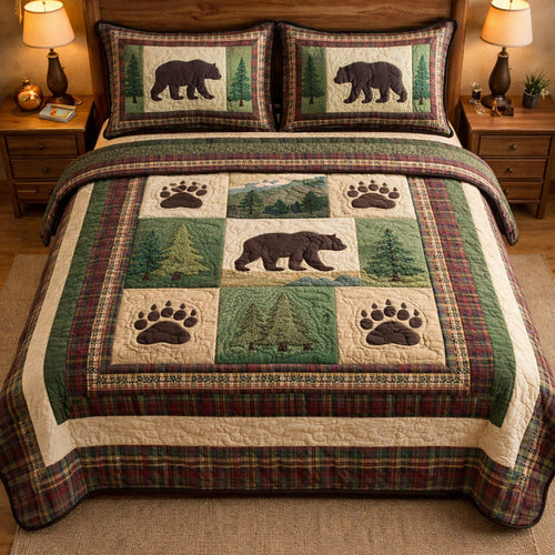 Mountain Bear 3-Piece Quilted Bedding Set NCU0TV1715