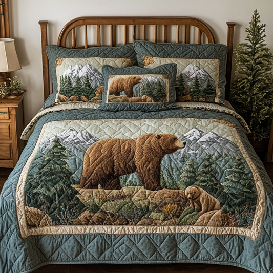 Mountain Bear 3-Piece Quilted Bedding Set NCU0VH4861