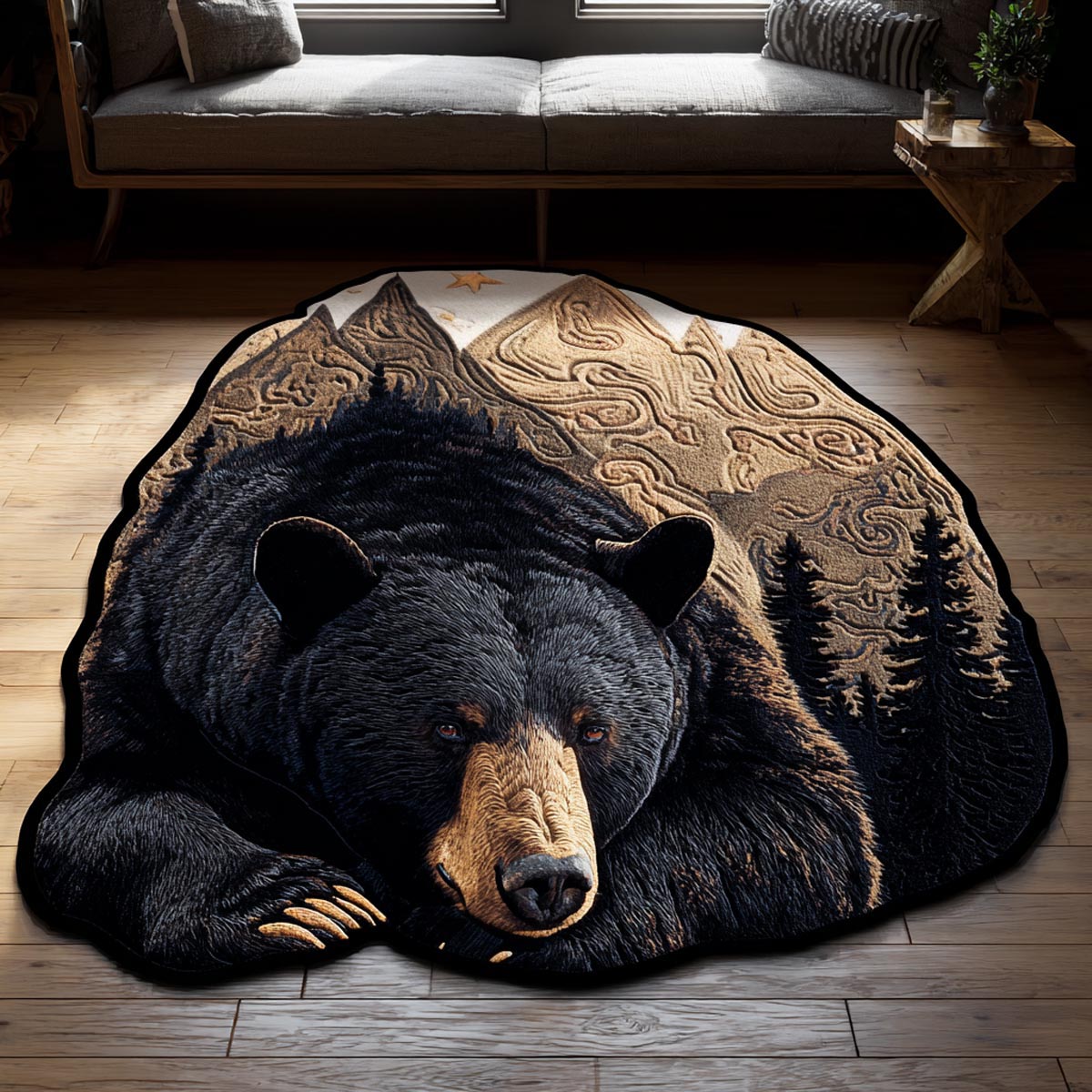 Mountain Bear Custom Shape Area Rug NCU0DV9575