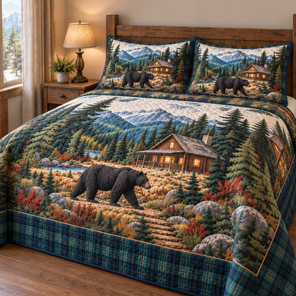 Mountain Bear Lodge 3-Piece Quilted Bedding Set NCU0TV2145