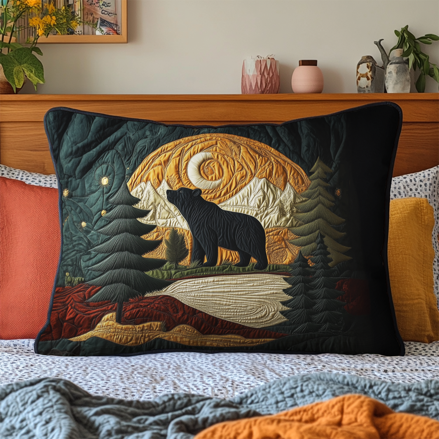 Mountain Bear Quilted Bedding Pillow Case NCU0DK9826