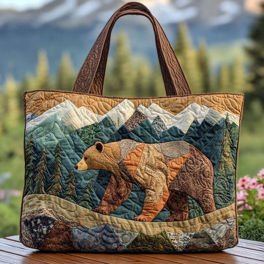 Mountain Bear Quilted Tote Bag NCU0DK9663