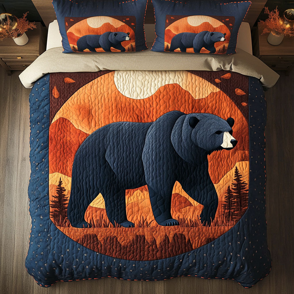 Mountain Bear Sunset 3-Piece Quilted Bedding Set NCU0NT3061