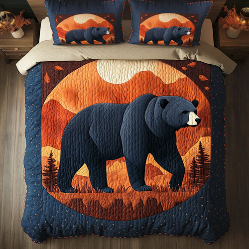 Mountain Bear Sunset 3-Piece Quilted Bedding Set NCU0NT3061