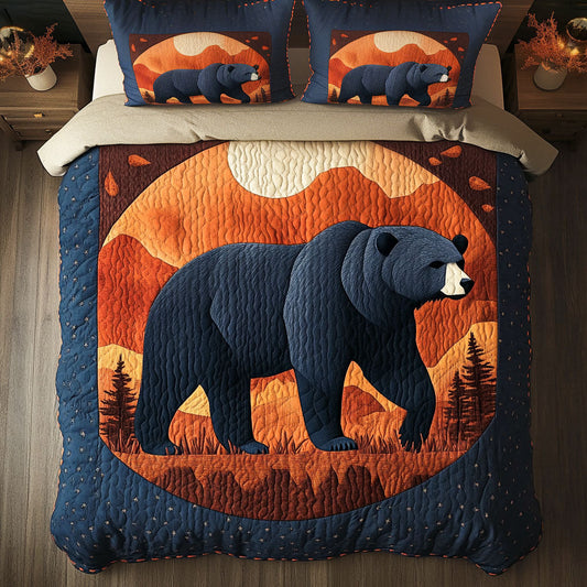 Mountain Bear Sunset 3-Piece Quilted Bedding Set NCU0NT3061