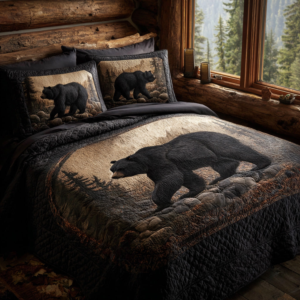Mountain Black Bear 3-Piece Quilted Bedding Set NCU0DV8007