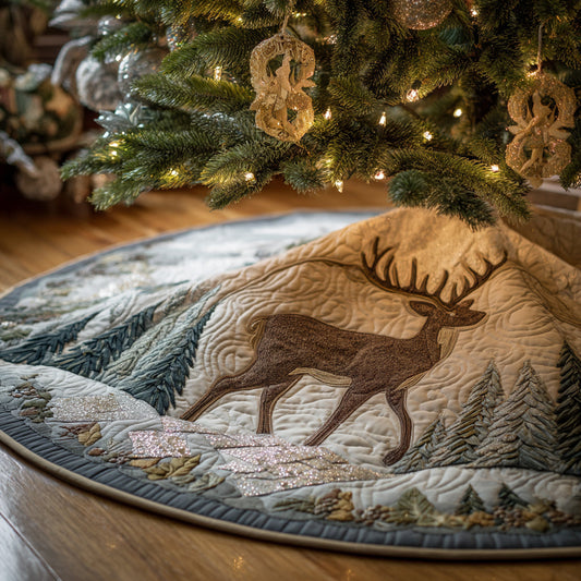 Mountain Deer Quilted Christmas Tree Skirt NCU0HH912