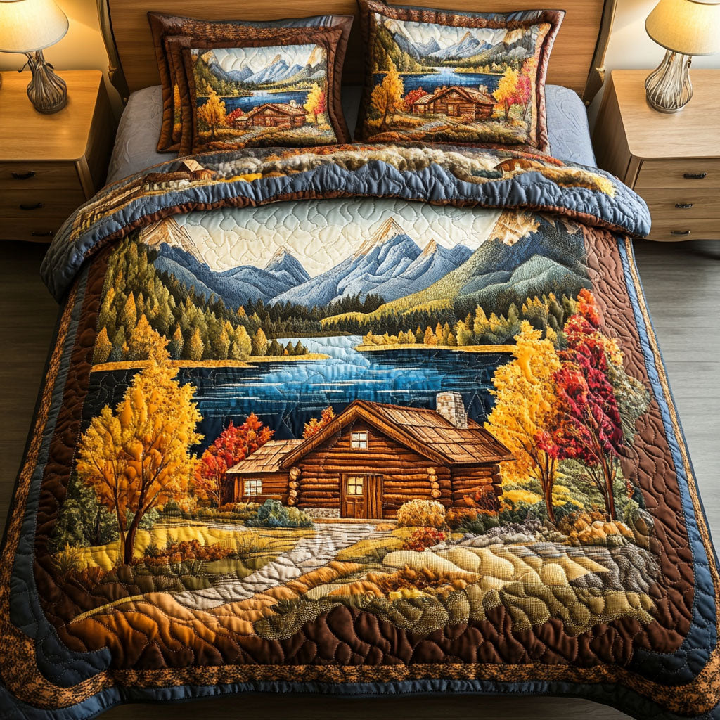 Mountain Lake Autumn 3-Piece Quilted Bedding Set NCU0NT3072