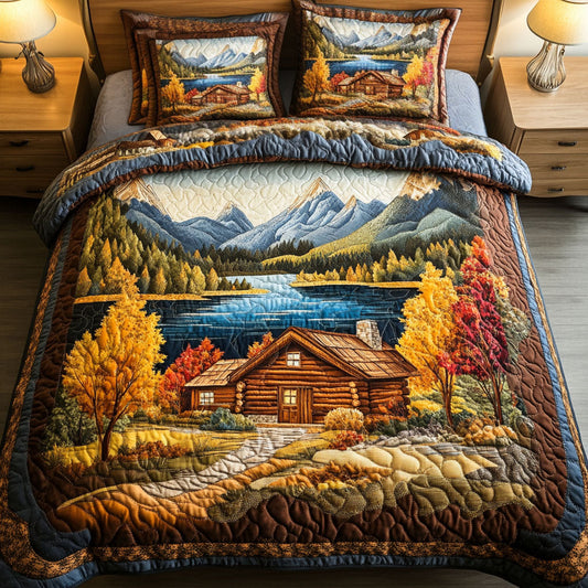 Mountain Lake Autumn 3-Piece Quilted Bedding Set NCU0NT3072