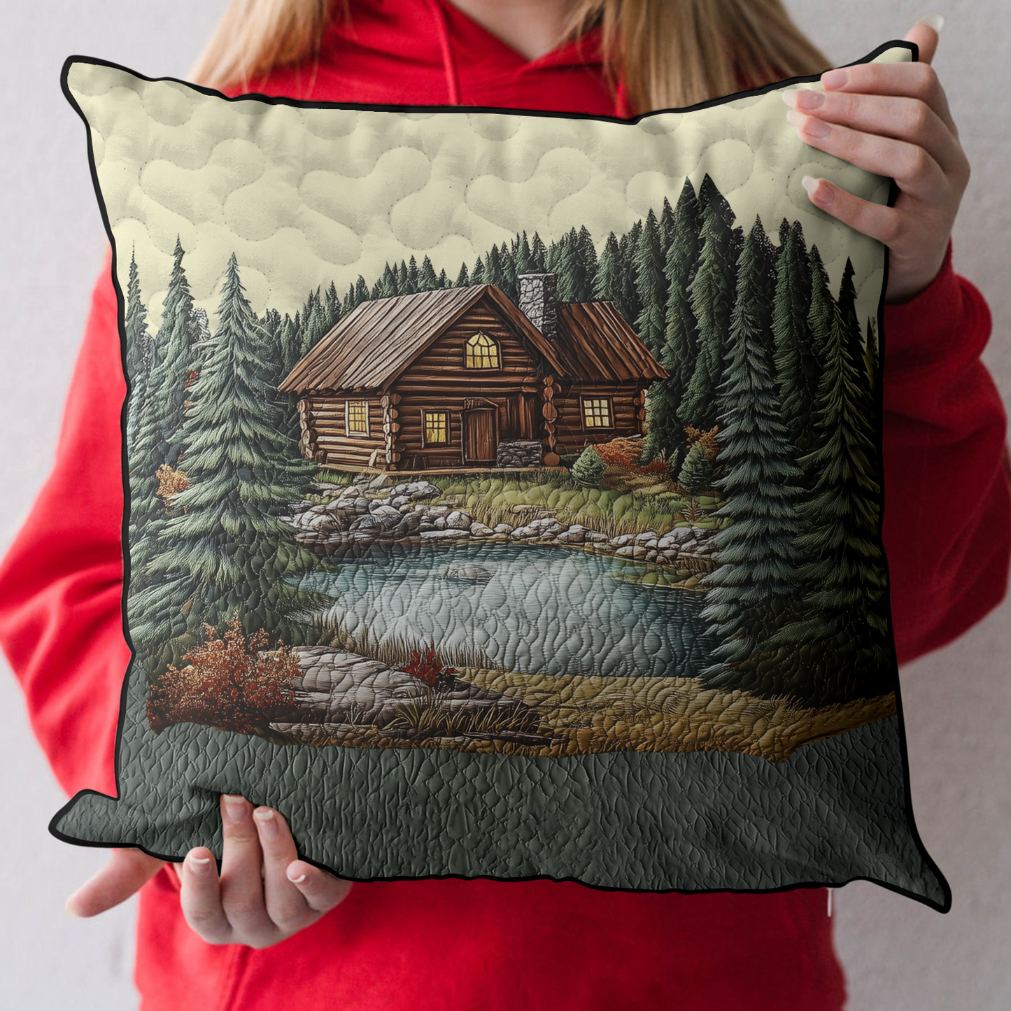 Mountain Log Cabin Quilted Pillow Case NCU0DK3738