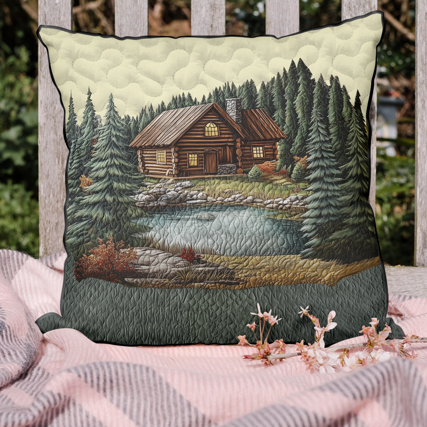 Mountain Log Cabin Quilted Pillow Case NCU0DK3738