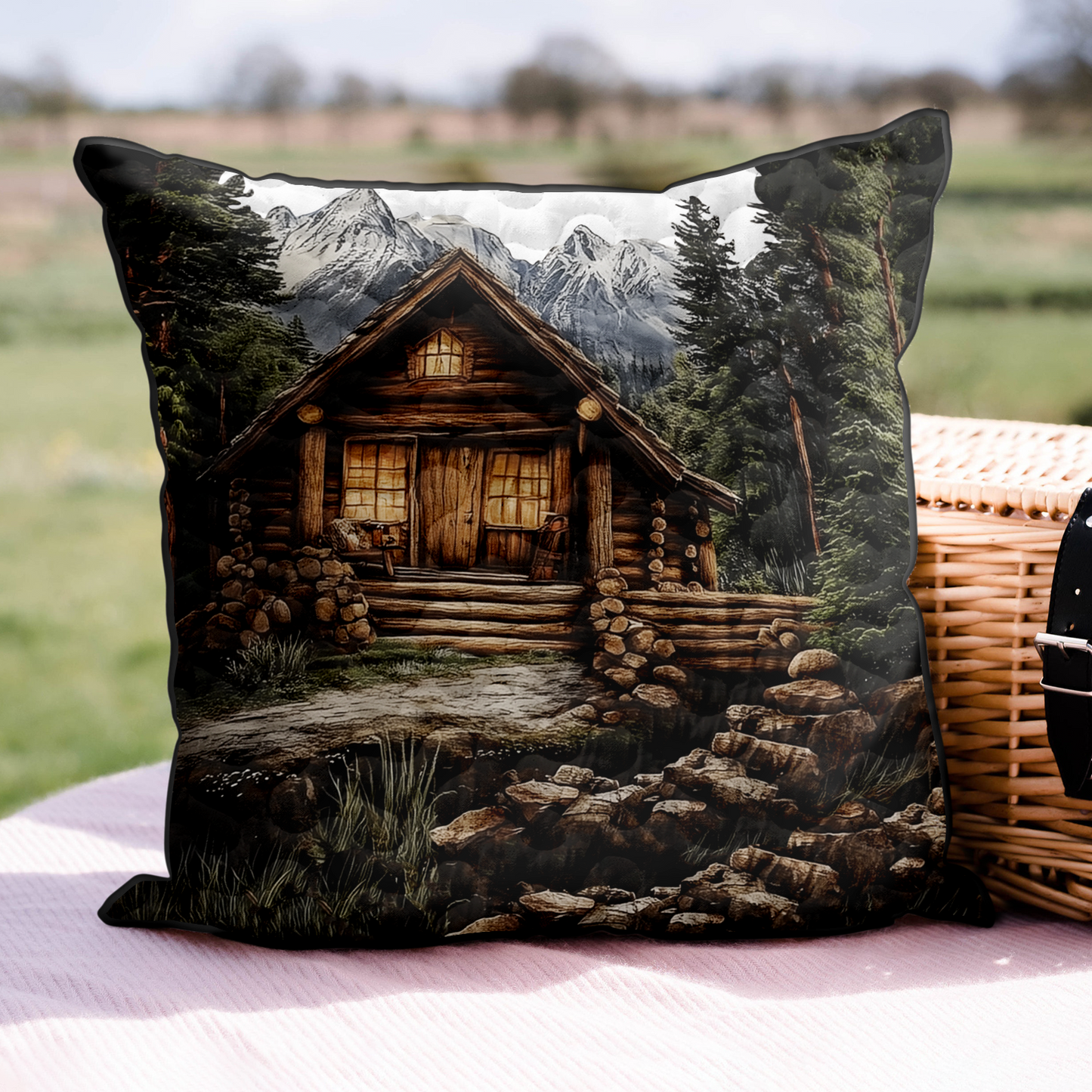 Mountain Log Cabin Quilted Pillow Case NCU0DK3857