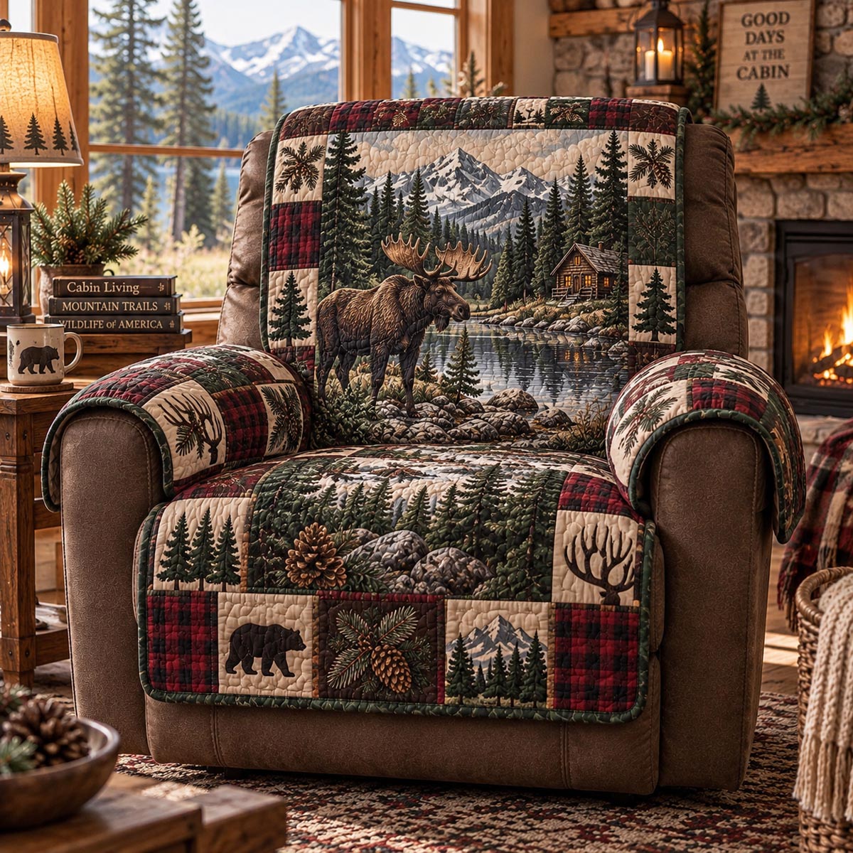 Mountain Moose Retreat Quilted Sofa Cover NCU0DV10201
