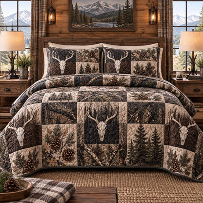 Mountain Stag Forest 3-Piece Quilted Bedding Set NCU0DV10279