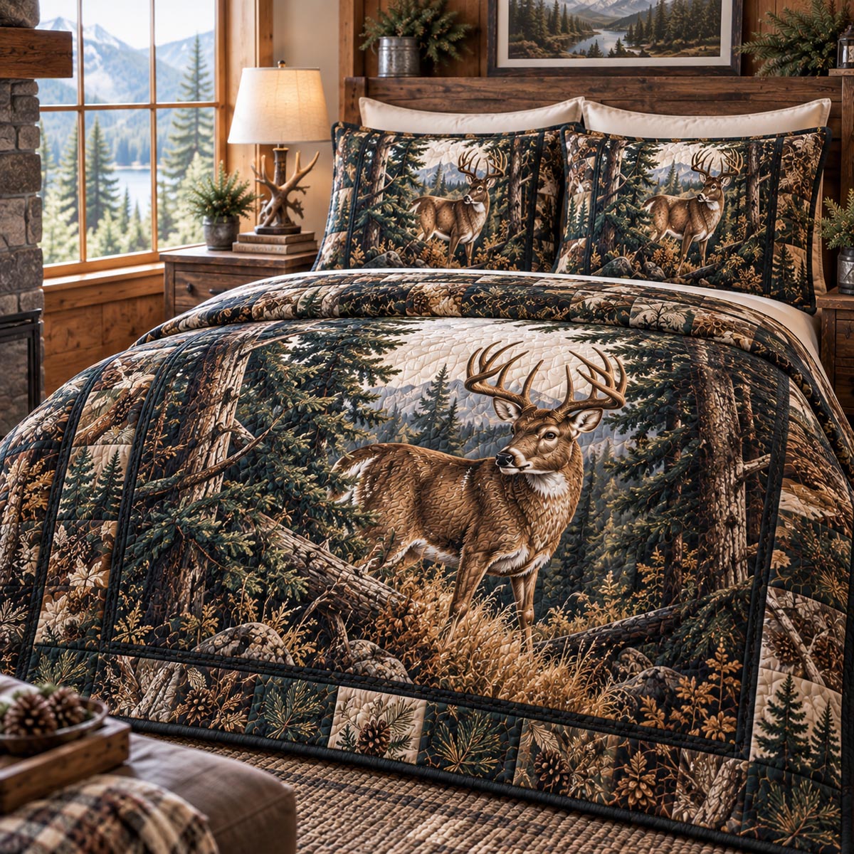 Mountain Stag Retreat 3-Piece Quilted Bedding Set NCU0DV10485