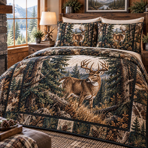 Mountain Stag Retreat 3-Piece Quilted Bedding Set NCU0DV10485
