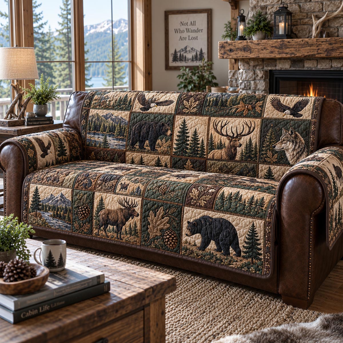 Mountain Wildlife Cabin Quilted Sofa Cover NCU0DV10104