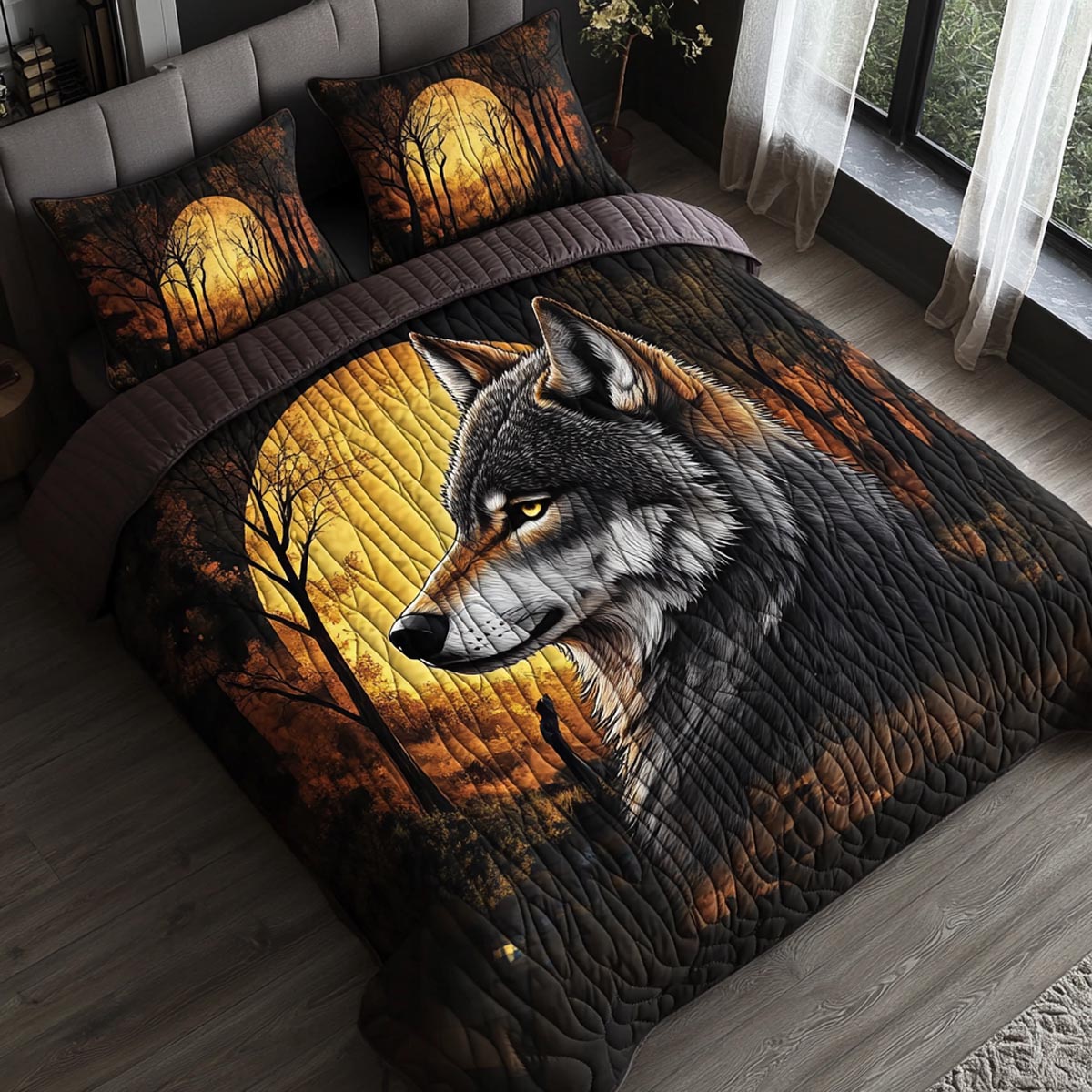 Mountain Wolf 3-Piece Quilted Bedding Set NCU0DV9560