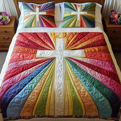 Multicolor Glory Cross 3-Piece Quilted Bedding Set NCU0NT3512