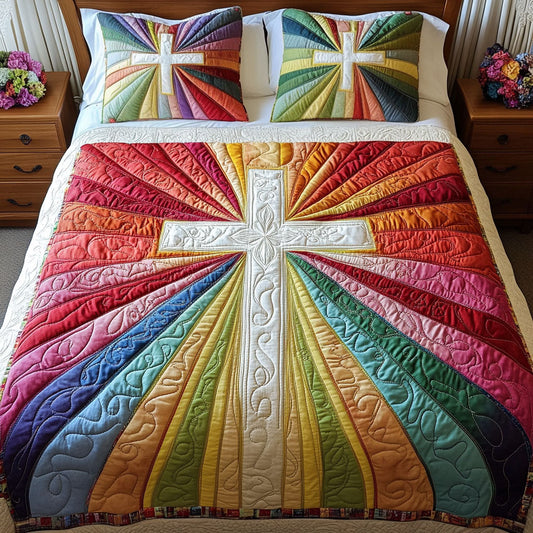 Multicolor Glory Cross 3-Piece Quilted Bedding Set NCU0NT3512