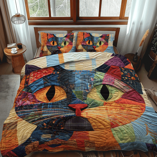 Multicolored Cats 3-Piece Quilted Bedding Set NCU0PD636