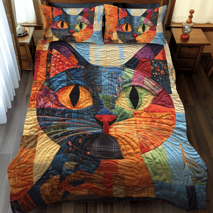 Multicolored Cats 3-Piece Quilted Bedding Set NCU0PD636