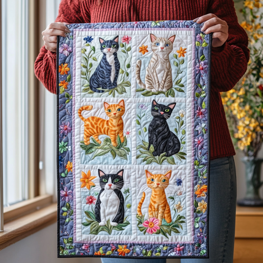 Multicolored Cats Quilted Table Runner NCU0PD438