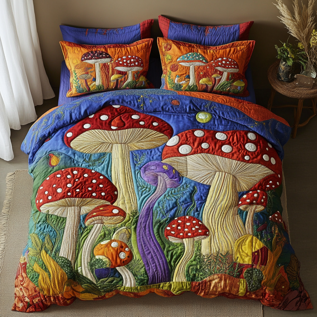 Mushroom Dream 3-Piece Quilted Bedding Set NCU0DK11035
