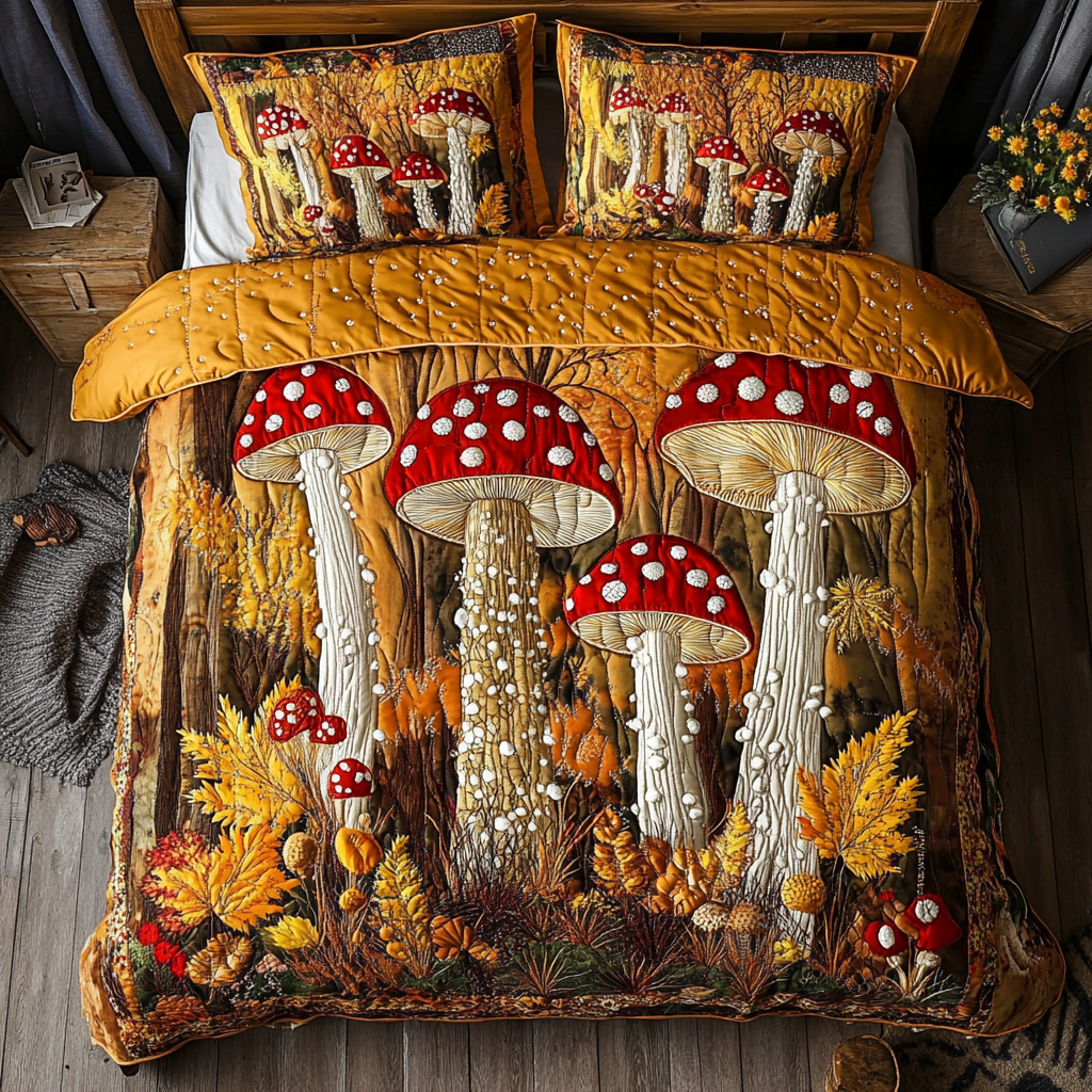 Mushroom Dream 3-Piece Quilted Bedding Set NCU0DK9437