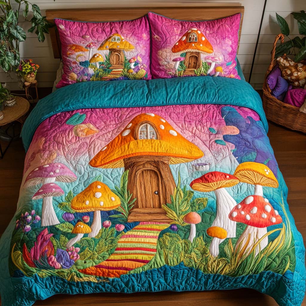 Mushroom Dreams 3-Piece Quilted Bedding Set NCU0NT7886