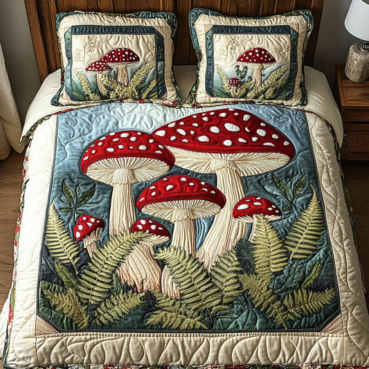 Mushroom Fern Haven 3-Piece Quilted Bedding Set NCU0NT3613