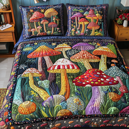 Mushroom Field 3-Piece Quilted Bedding Set NCU0DK11036