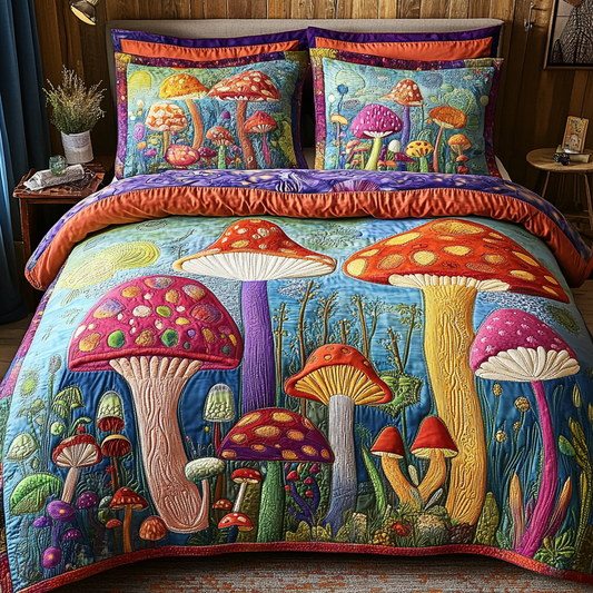 Mushroom Field 3-Piece Quilted Bedding Set NCU0DK11290