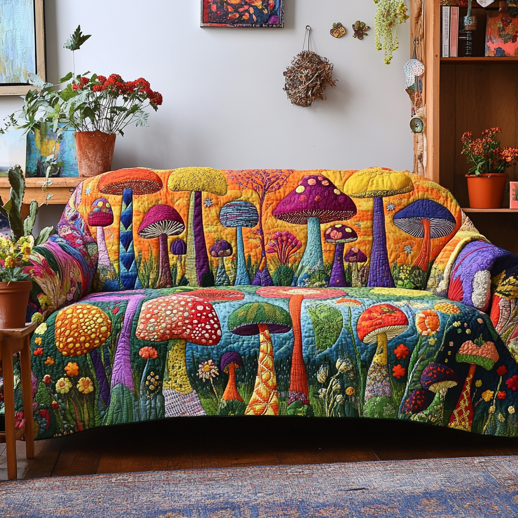 Mushroom Field Quilted Sofa Cover NCU0DK11116