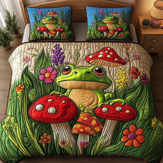 Mushroom Frog Haven 3-Piece Quilted Bedding Set NCU0NT3962