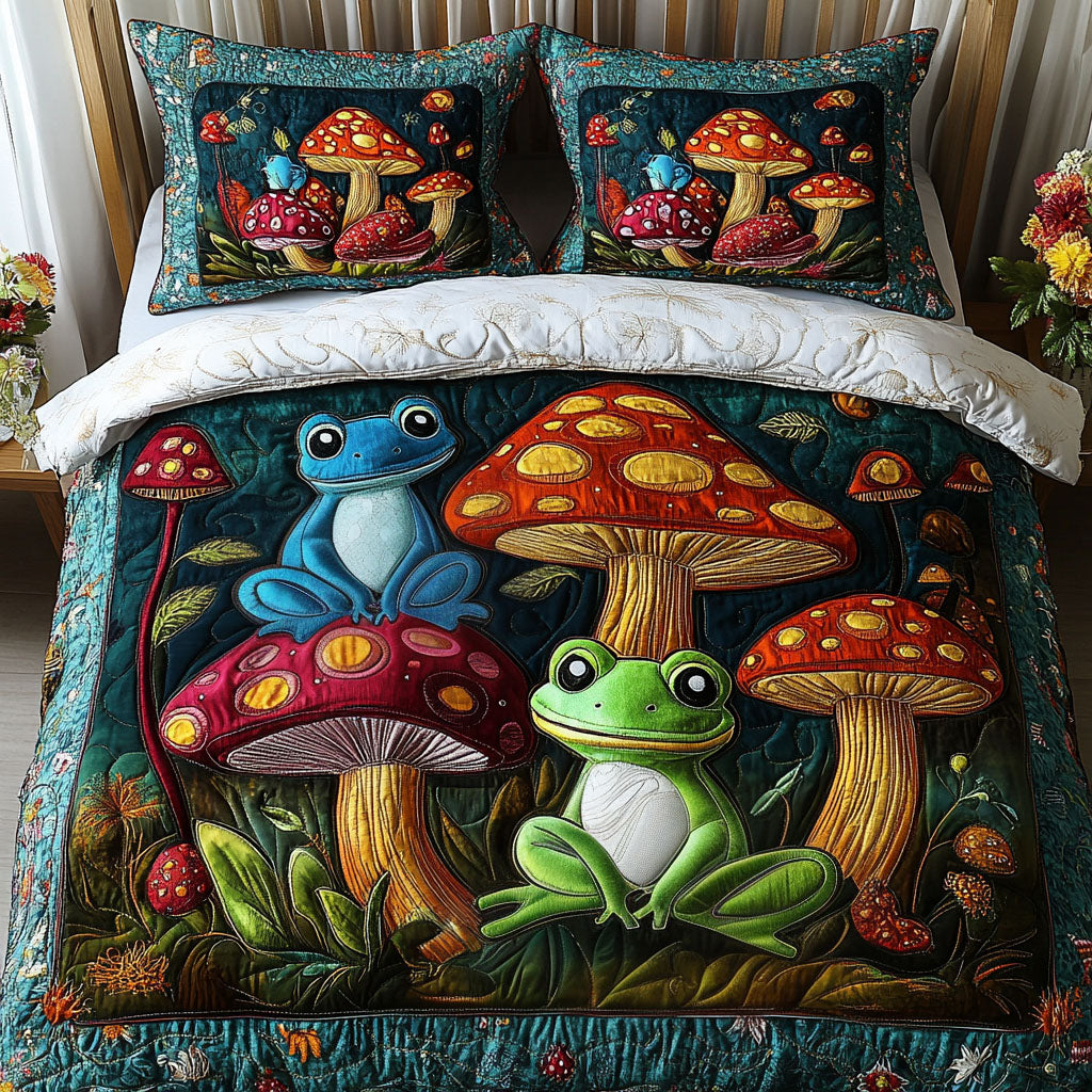 Mushroom Frogs 3-Piece Quilted Bedding Set NCU0NT3146