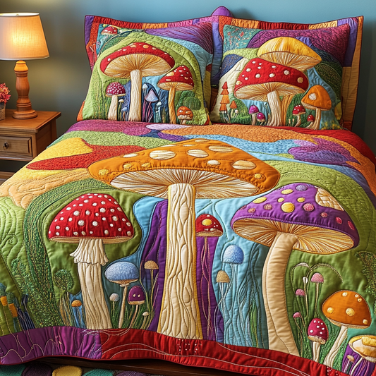 Mushroom Garden 3-Piece Quilted Bedding Set NCU0DK11291
