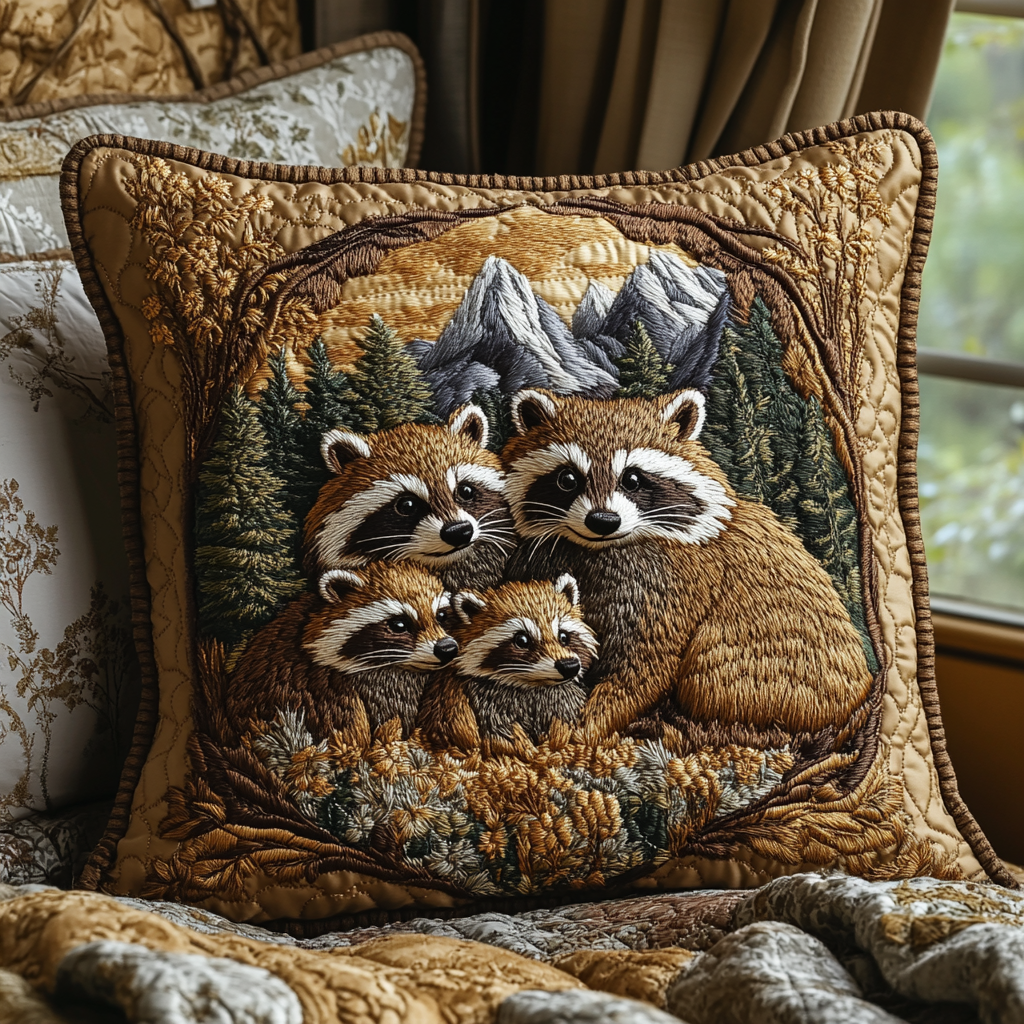 Mushroom Grove Raccoon Quilted Pillow Case NCU0DV4259
