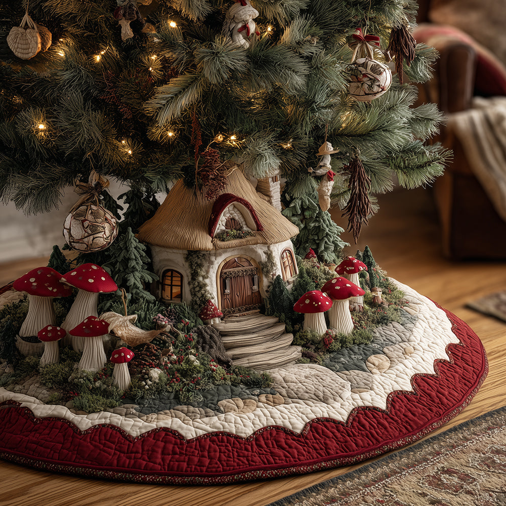 Mushroom Hollow Cottage Christmas Quilted Tree Skirt NCU0TH3845
