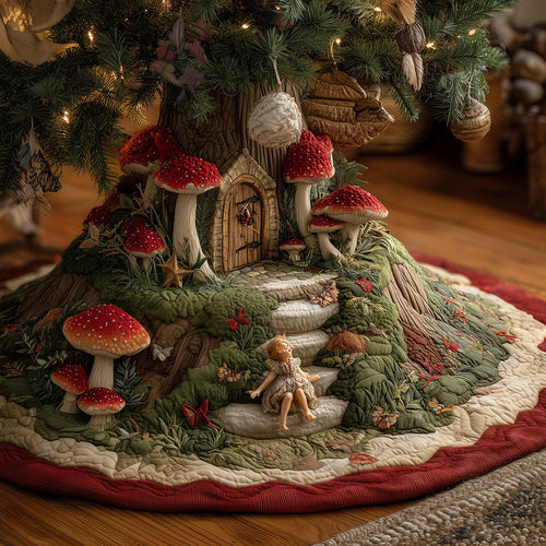 Mushroom House Delight Christmas Quilted Tree Skirt NCU0TH3846