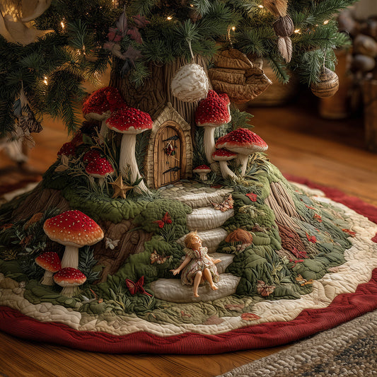 Mushroom House Delight Christmas Quilted Tree Skirt NCU0TH3846
