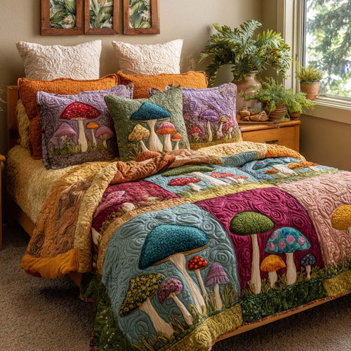 Mushroom Magic 3-Piece Quilted Bedding Set NCU0NT11615
