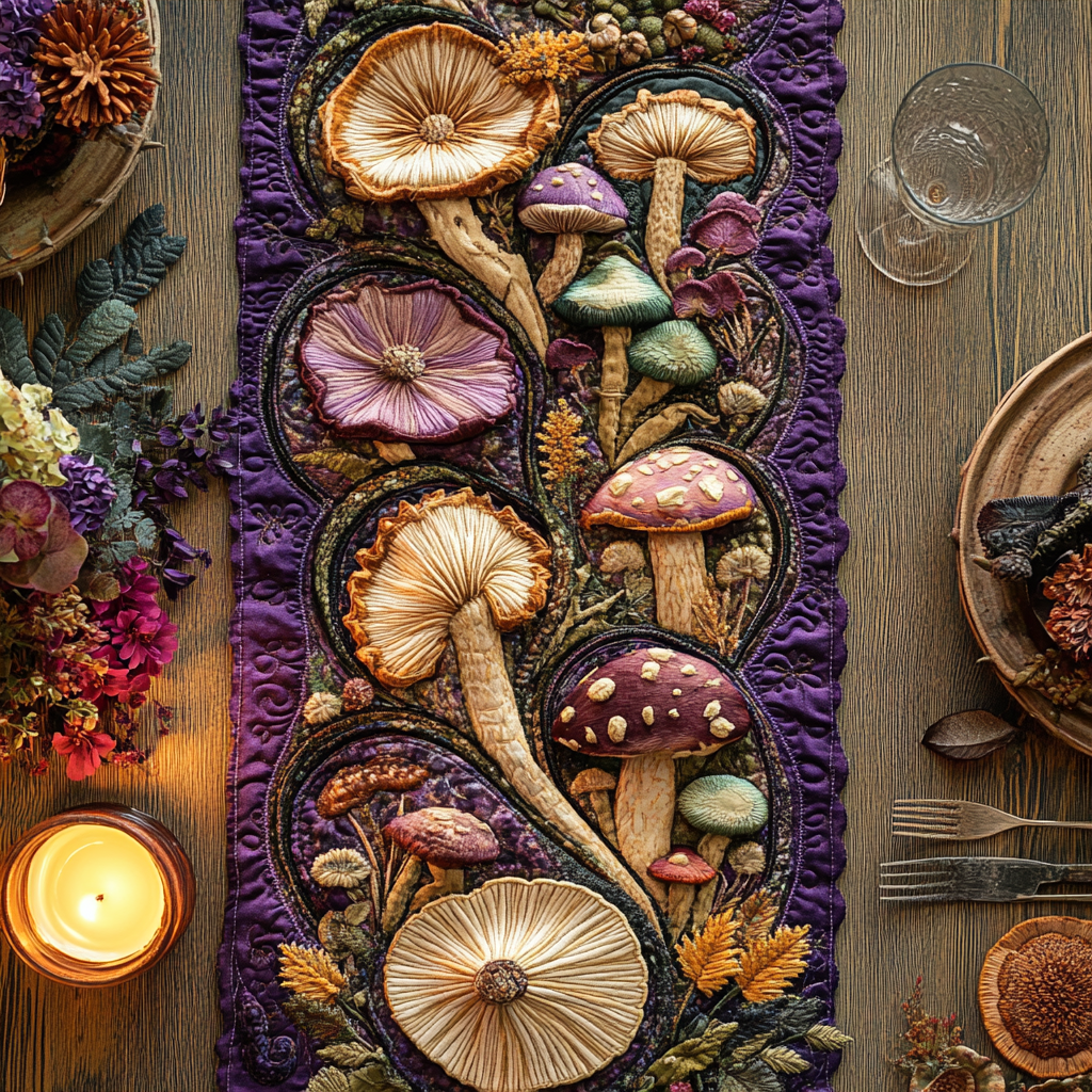 Mushroom Magic Quilted Table Runner NCU0VH5364