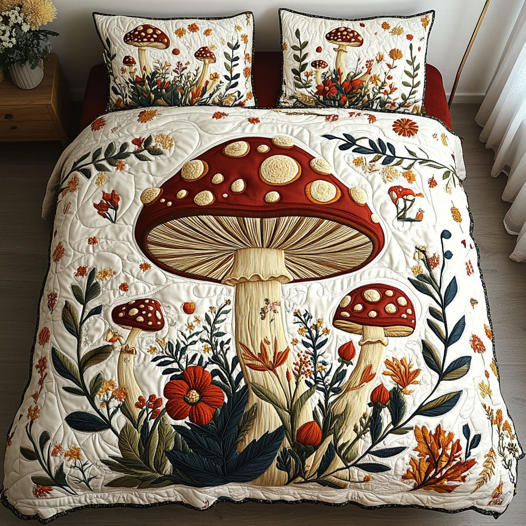 Mushroom Meadow 3-Piece Quilted Bedding Set NCU0NT3614