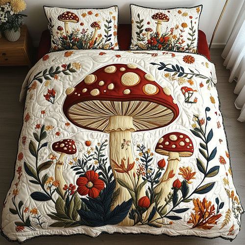 Mushroom Meadow 3-Piece Quilted Bedding Set NCU0NT3614
