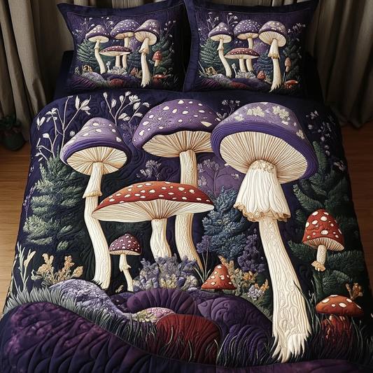 Mushroom Meadow 3-Piece Quilted Bedding Set NCU0VH5359