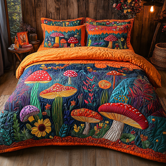 Mushroom Meadow 3-Piece Quilted Bedding Set NCU0VL2462