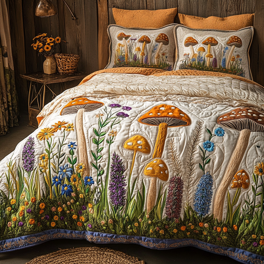 Mushroom Meadow 3-Piece Quilted Bedding Set NCU0VL2571